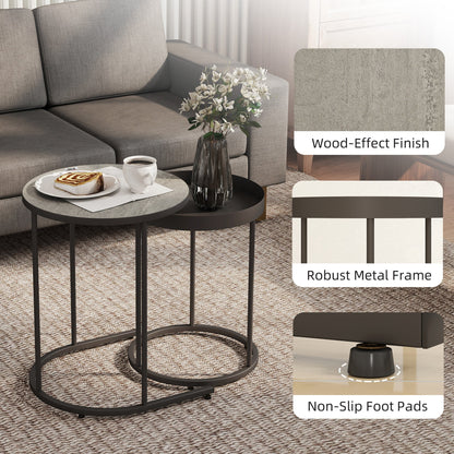 HOMCOM Set of Two Industrial Nesting Tables - Grey