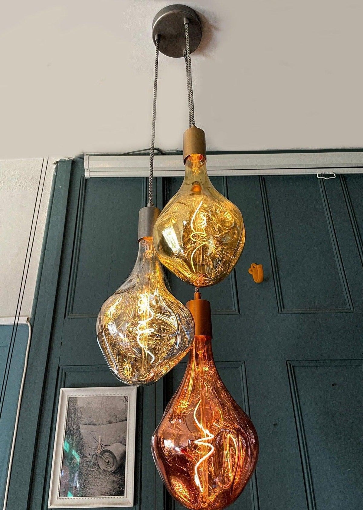 Triple Cluster Pendant Light with Tri Colour Organic Evo Bulbs | Kitchen Island & Stairwell Lighting UK
