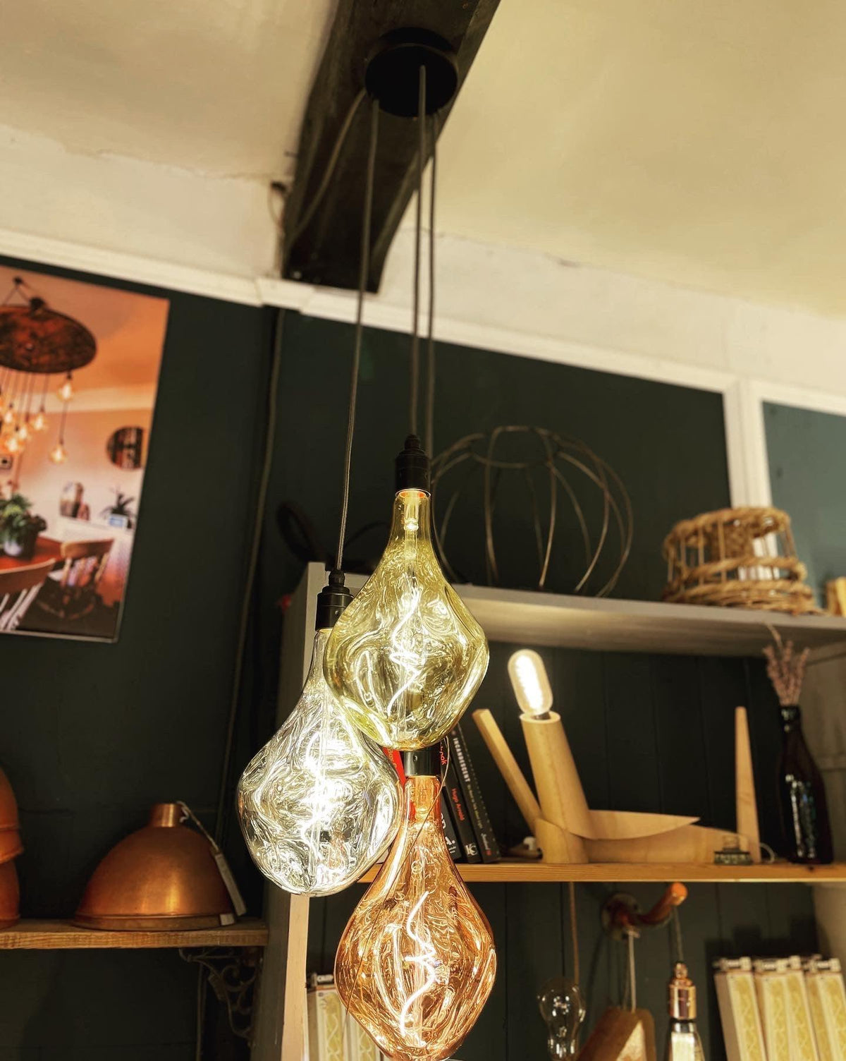 Triple Cluster Pendant Light with Tri Colour Organic Evo Bulbs | Kitchen Island & Stairwell Lighting UK