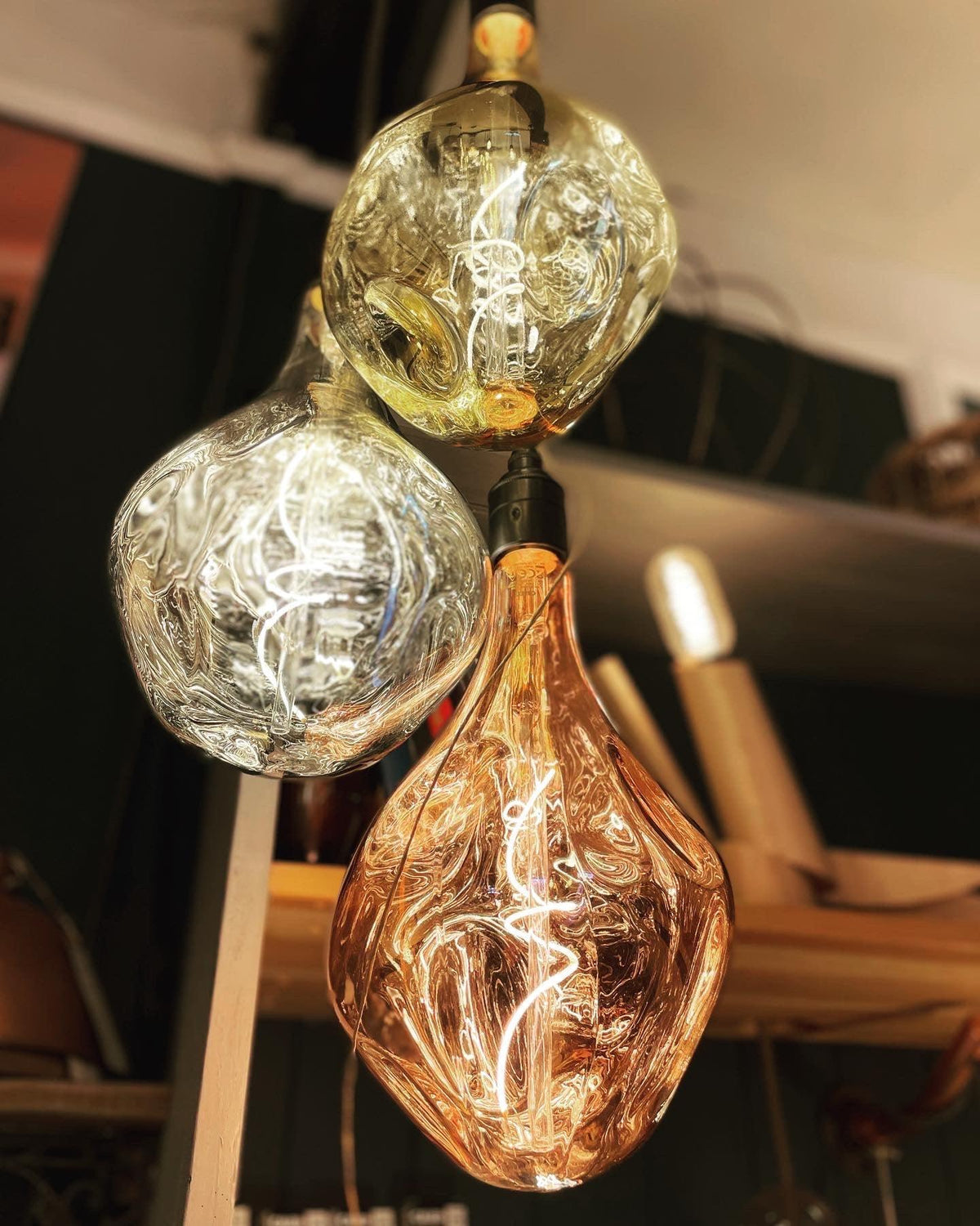 Triple Cluster Pendant Light with Tri Colour Organic Evo Bulbs | Kitchen Island & Stairwell Lighting UK