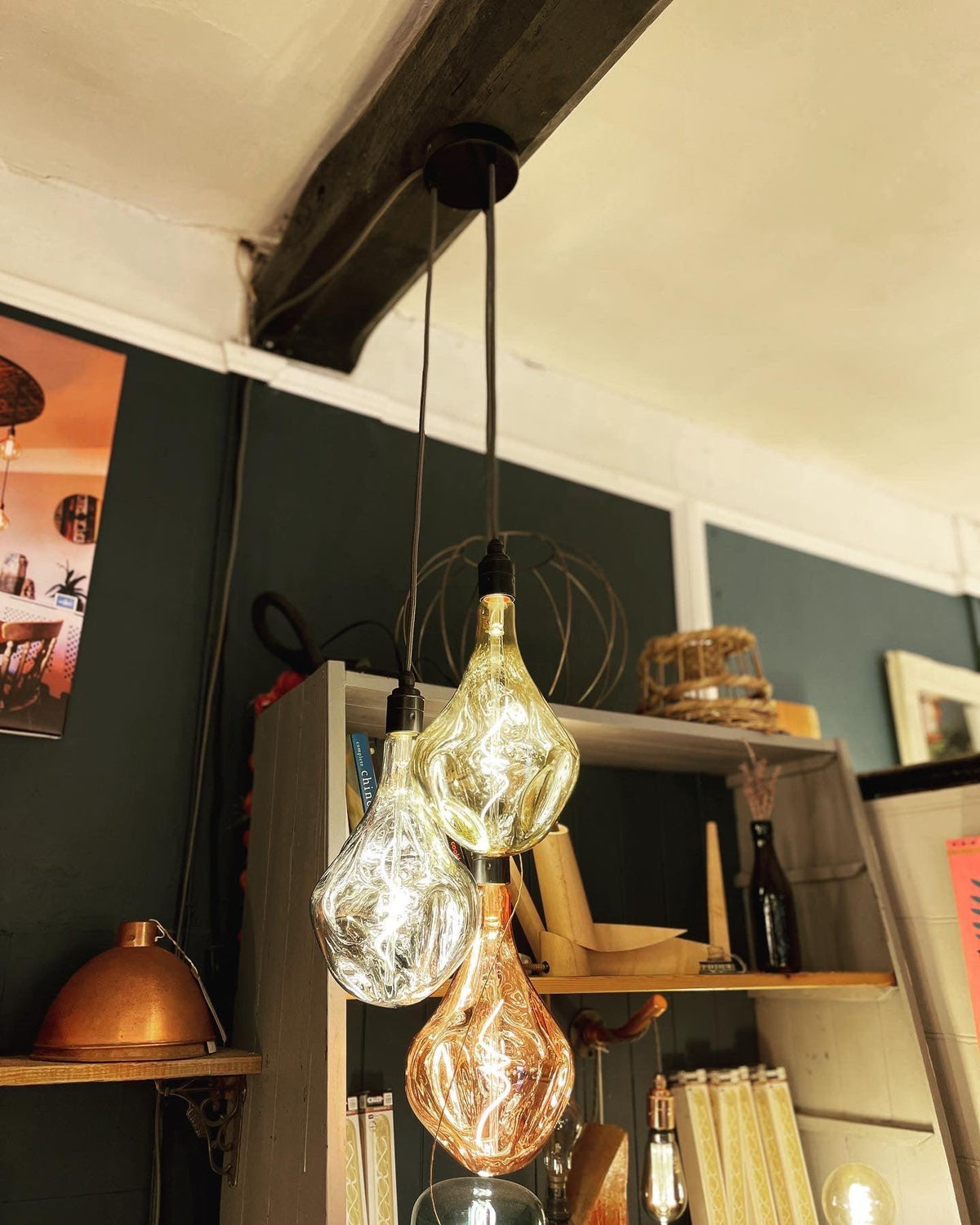 Triple Cluster Pendant Light with Tri Colour Organic Evo Bulbs | Kitchen Island & Stairwell Lighting UK