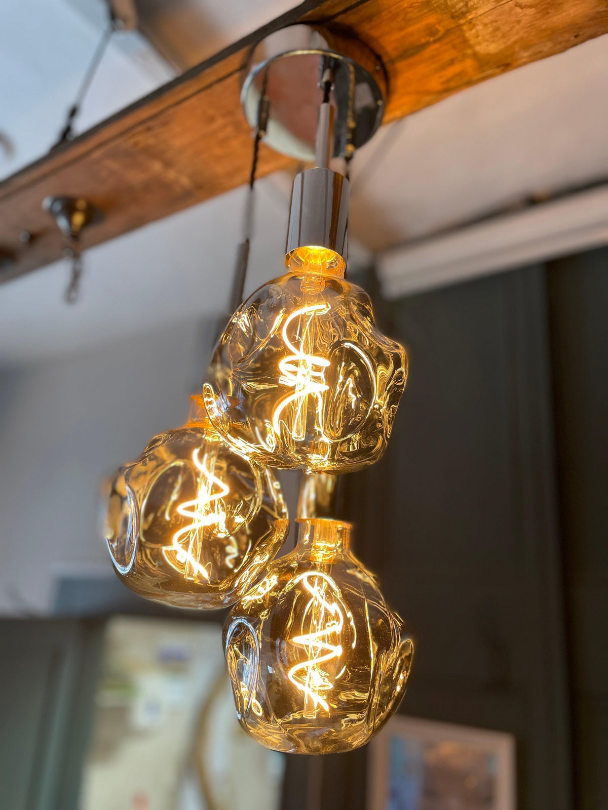 Triple Cluster Pendant Light with Organic Neo Bulbs | Kitchen Island & Stairwell Lighting UK