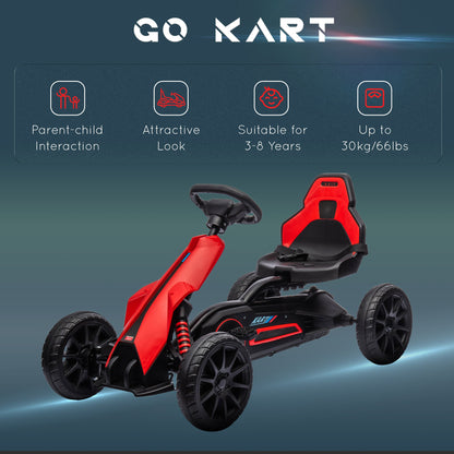 HOMCOM Kids Pedal Go Kart, with Adjustable Seat, EVA Wheels, Seat, Handbrake - Red