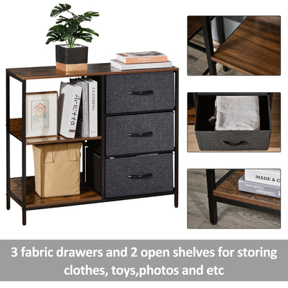 HOMCOM Chest of Drawers Storage  Dresser Cabinet Organizer with 3 Fabric Drawers and 2 Display Shelves for Living Room, Bedroom, Hallway, Black