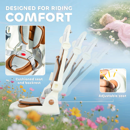 AIYAPLAY 5 in 1 Kids Trike with Adjustable Backrest, Toddler Tricycle with Push Handlebar, Adjustable Backrest, Cream White