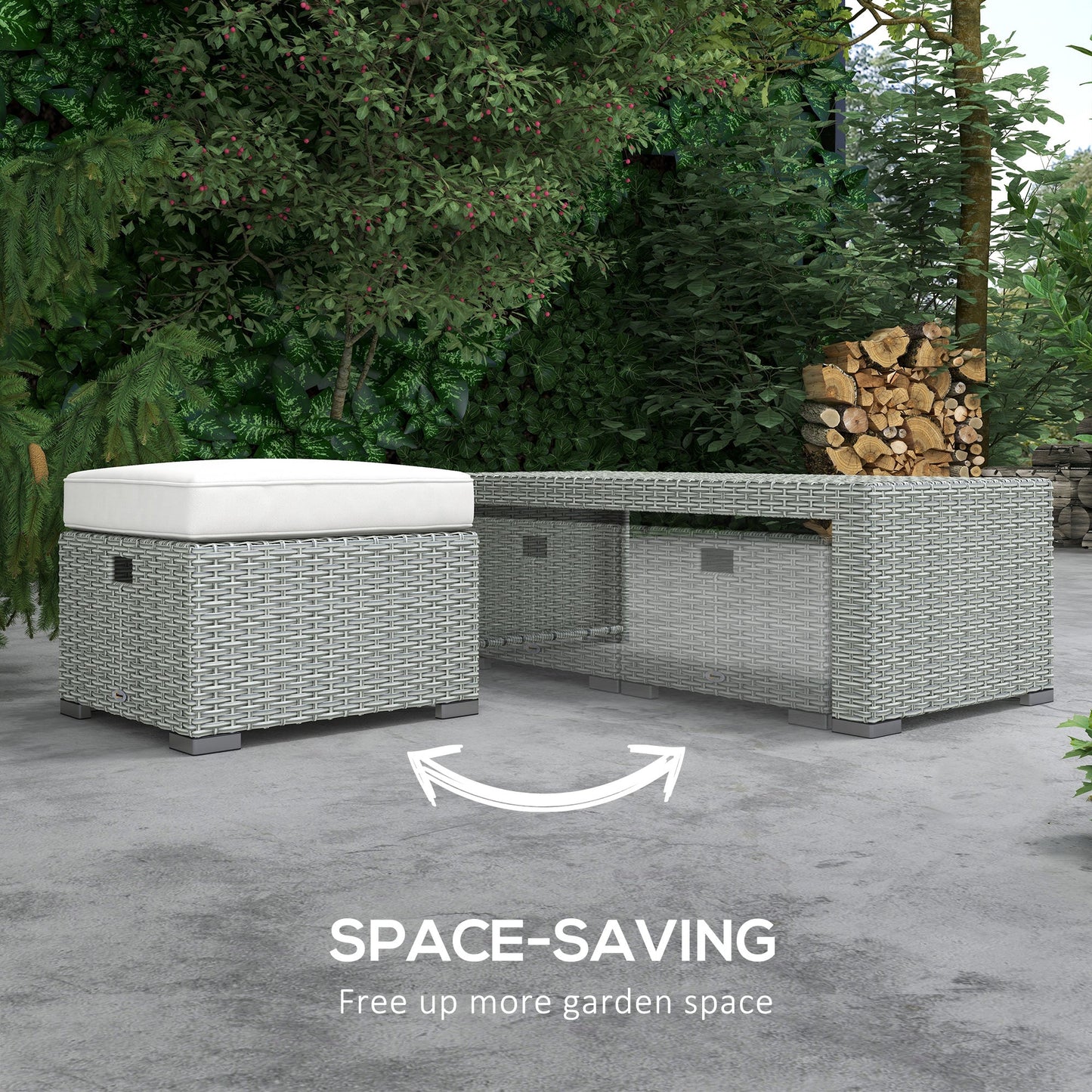Outsunny Six-piece Outdoor Rattan Dining Set, with Reclining Armchairs - Grey