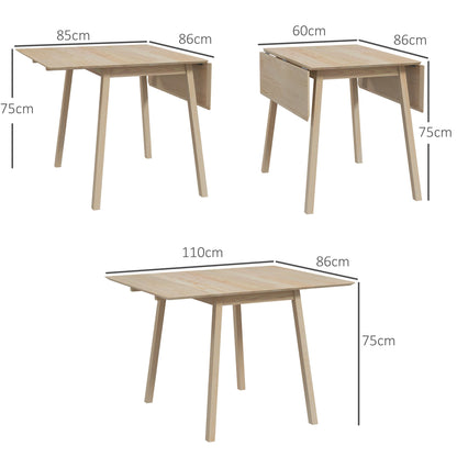 HOMCOM Solid Wood Folding Dining Table, Drop Leaf Table for 2-4 People,  Rectangle Kitchen Table for Small Space, Natural Wood Finish