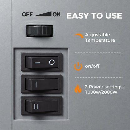 HOMCOM Freestanding Portable Fireplace, Electric Fireplace Stove Heater with 3D Flame Effect and Adjustable Thermostat, Grey