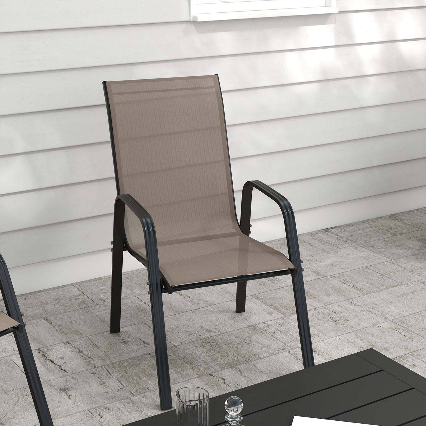 Outsunny Set of Four Stackable Mesh Seat Chairs - Grey