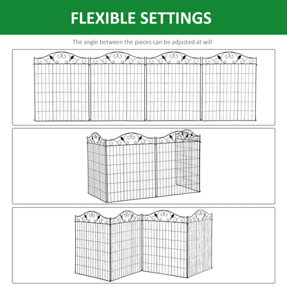 Outsunny Set of 2 Decorative Garden Fence, 8 Panels Metal Picket Fence, Versatile Shapes for Patio Lawn, 365cm x 112cm, Black
