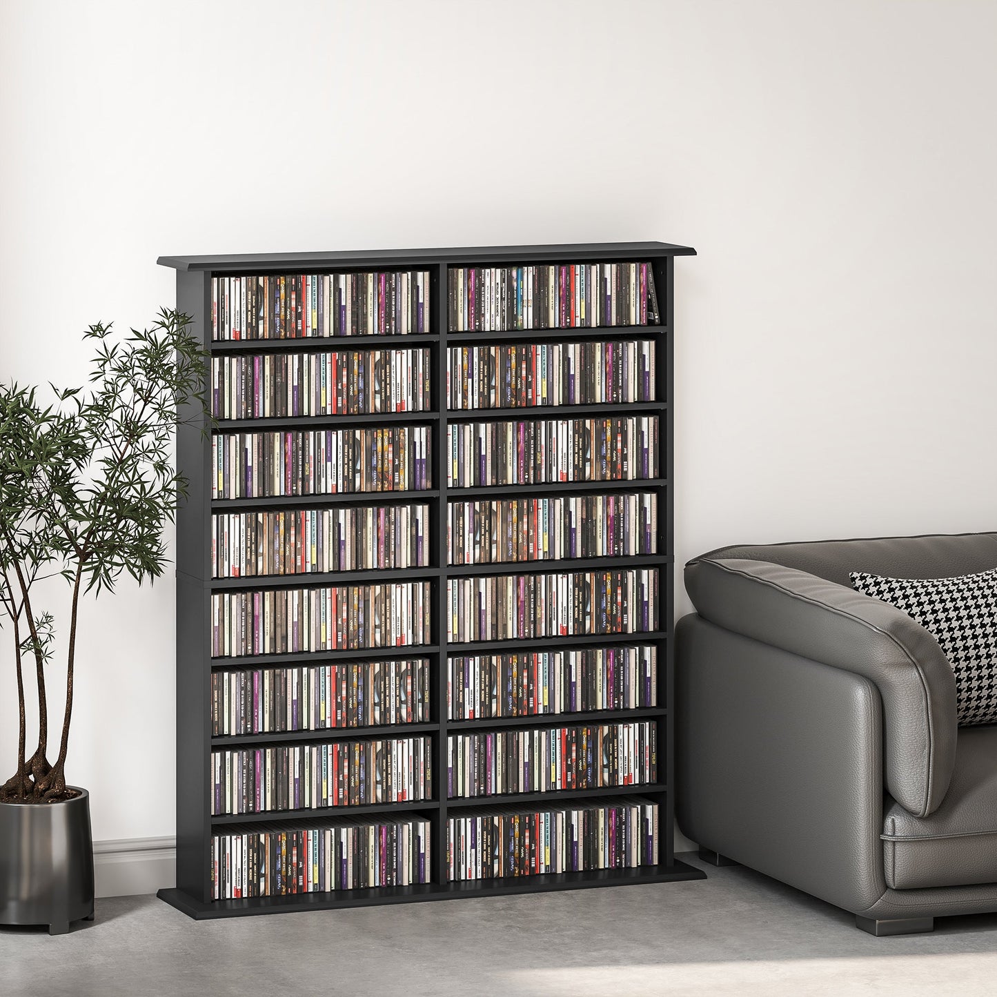HOMCOM 16-Compartment Media Shelf - Black