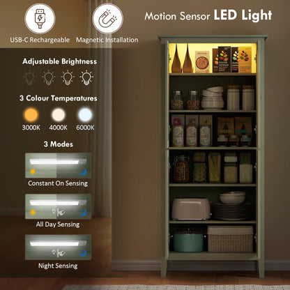 HOMCOM Tall Pantry Cupboard with Motion Sensor LED Light - Green