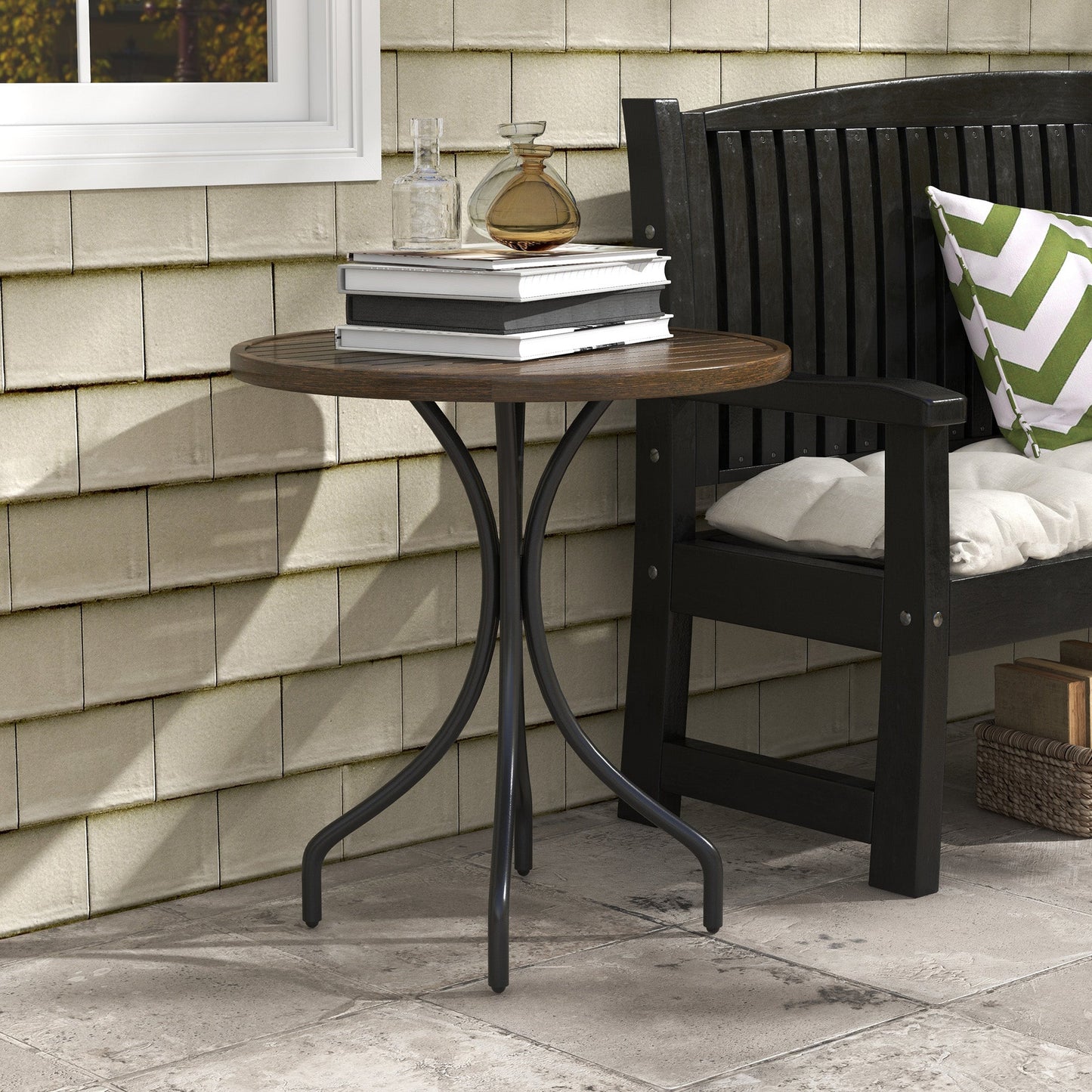Outsunny Φ66cm Galvanised Steel Garden Table - Brown