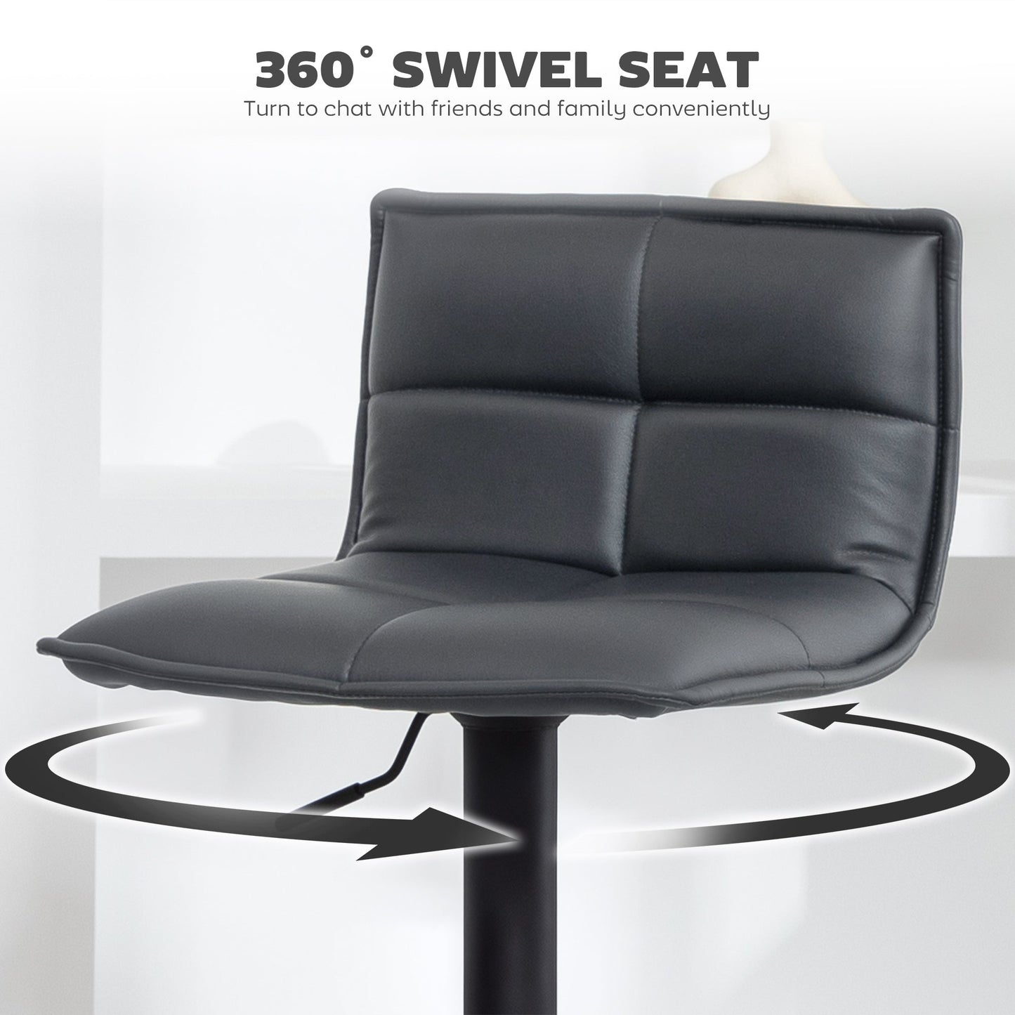 HOMCOM Set of Two Modern Faux Leather Bar Stools - Dark Grey