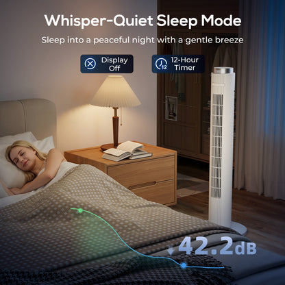 HOMCOM 96 cm Tower Fan with WiFi App Control, Standing Floor Fan with 3 Speed 4 Modes, 12 Hour Timer and Night Light White