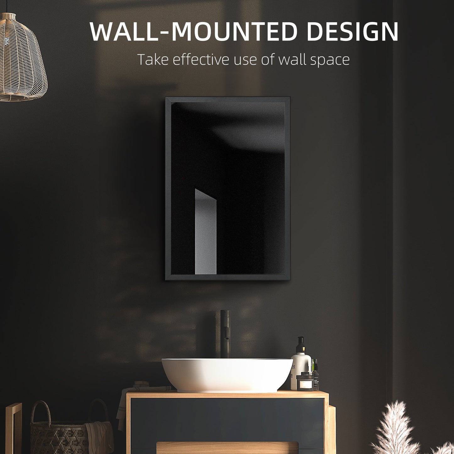 kleankin Bathroom Cabinet with Mirror, Wall Mounted Bathroom Mirror Cabinet with Storage Shelves, 40 x 12 x 60 cm, Black