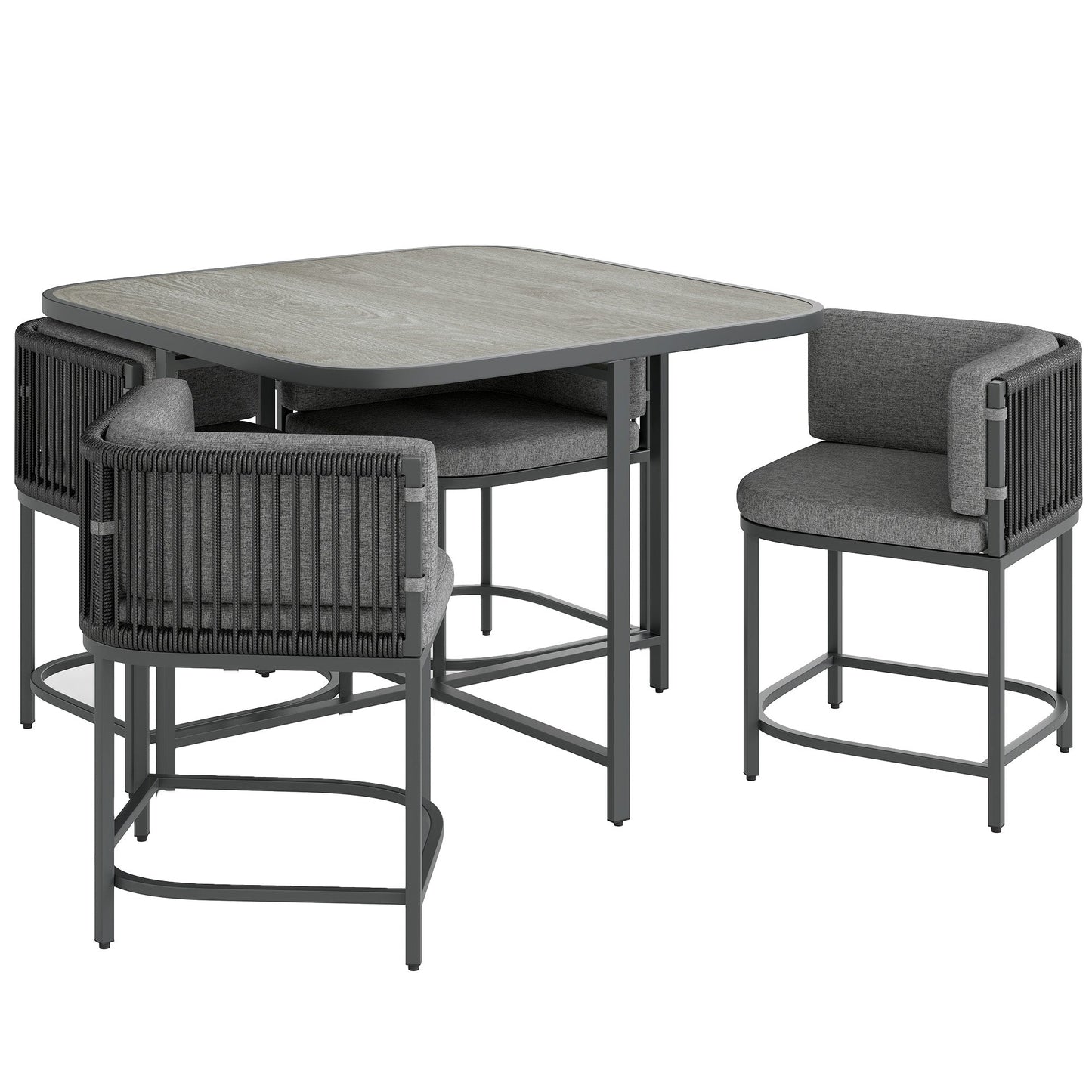 Outsunny 4-Seater Rattan Cube Garden Furniture Set with Cushions - Charcoal Grey