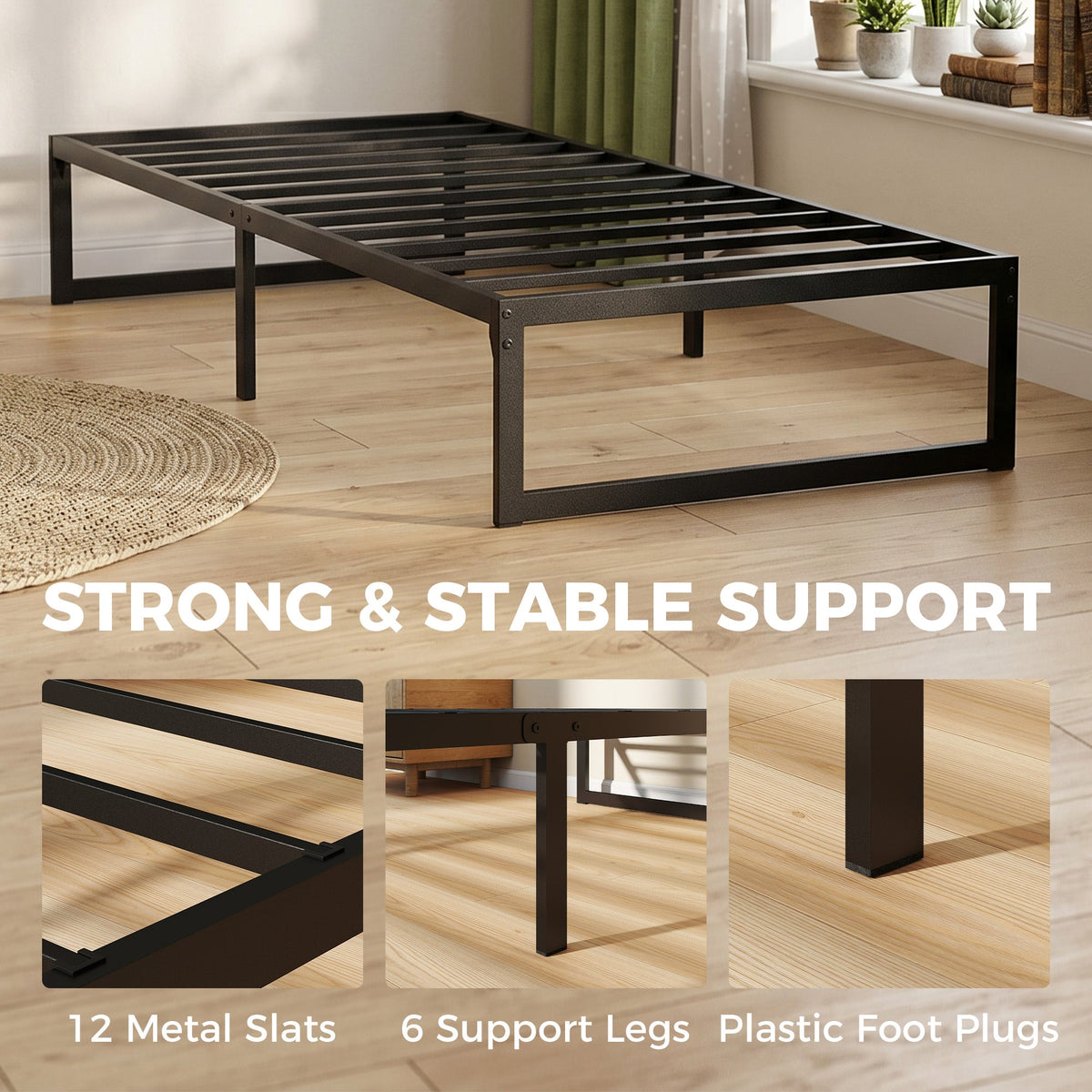 HOMCOM 3ft Single Bed Frame with Underbed Storage and Steel Slat Support, 32.5 cm Height, Noise-Free, Black