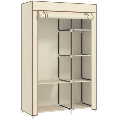 HOMCOM Fabric Wardrobe, Portable Wardrobe with 6 Shelves, 1 Hanging Rail, Foldable Closets, 103 x 43 x 162.5 cm, Cream White