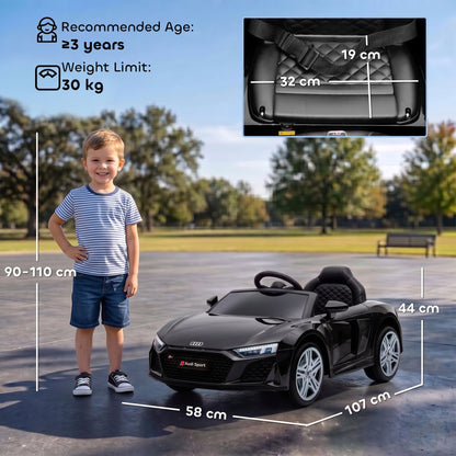 AIYAPLAY Licensed Audi R8 Spyder 12V Electric Car for Kids with Remote Control, Dual Motors, Rear Suspension, Soft Start, Black