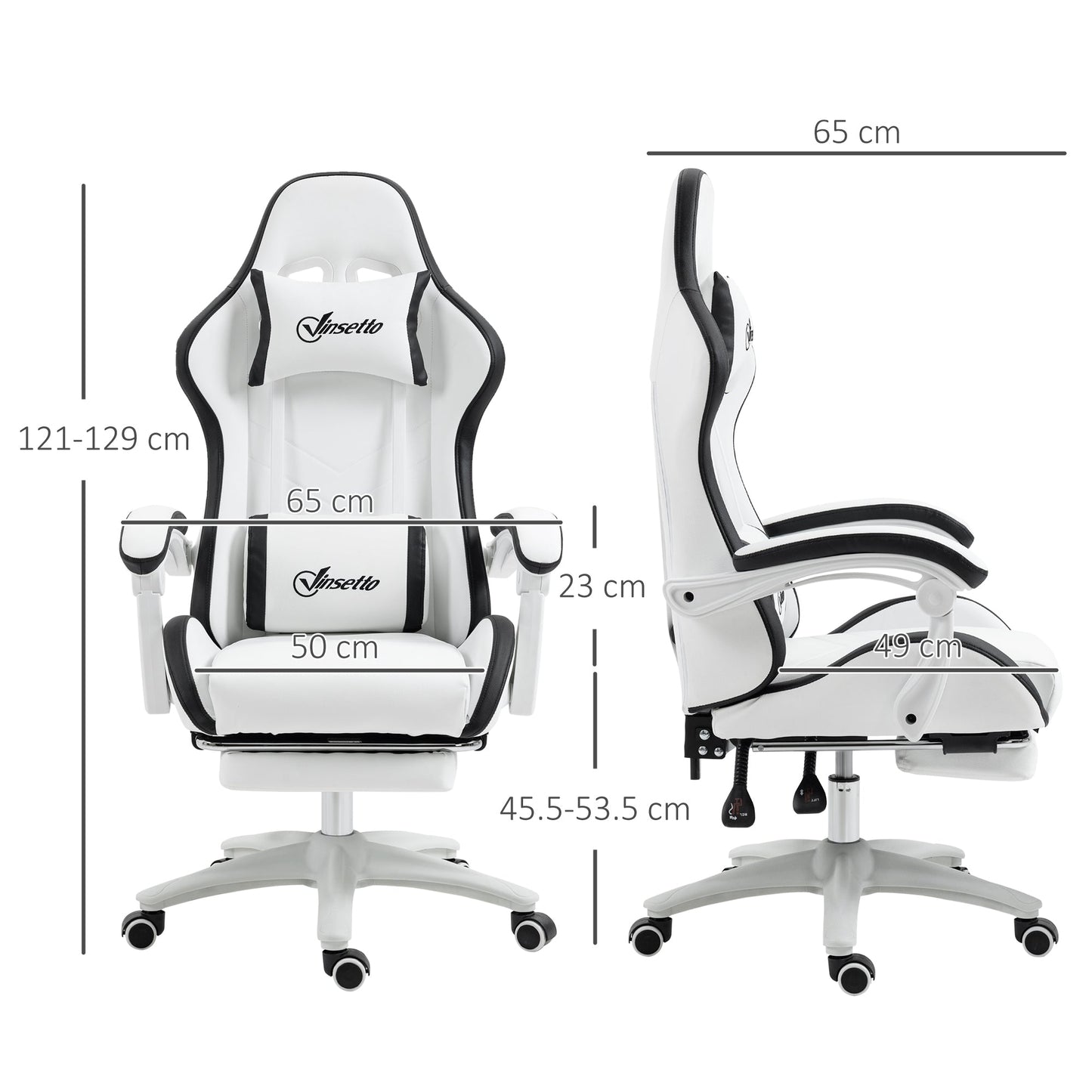 Vinsetto Computer Gaming Chair, PU Leather Desk Chair with Footrest, Swivel Task Chair with 135\'c2\'b0 Reclining Back and Lumbar Support, PC Chair for Adults, White and Black