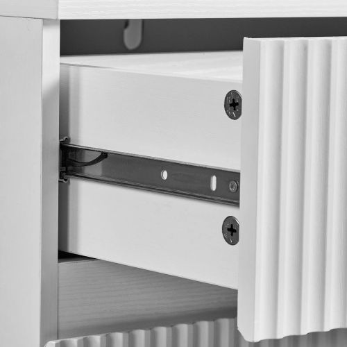 Handleless Grille-Finished 3-Drawer Bedside Table P2 Particleboard + MDF & Melamine Veneer + Thermoformed Drawer Dresser 23.62*12.99*22.05in White