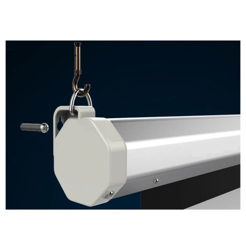 UK Plug, 100 inch 16:9 Aspect Ratio Manual Self-locking Warp Knitted White Plastic Projection Screen, White, with Screw Hooks, Pull-down Projector Screen