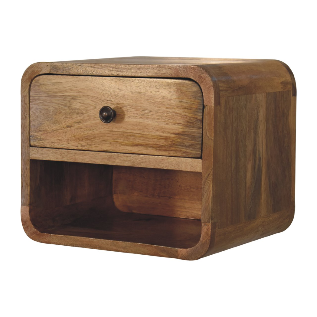 Artisan Furniture Solid Wood Mini Oak-ish Floating Open Bedside, 1 Drawer, 1 Shelf