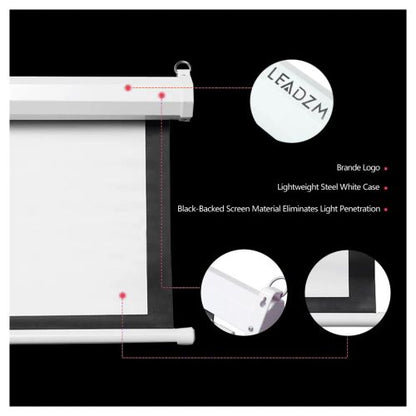 UK Plug, 100 inch 16:9 Aspect Ratio Manual Self-locking Warp Knitted White Plastic Projection Screen, White, with Screw Hooks, Pull-down Projector Screen