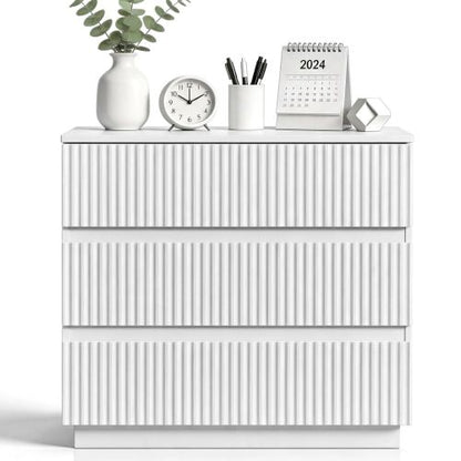 Handleless Grille-Finished 3-Drawer Bedside Table P2 Particleboard + MDF & Melamine Veneer + Thermoformed Drawer Dresser 23.62*12.99*22.05in White