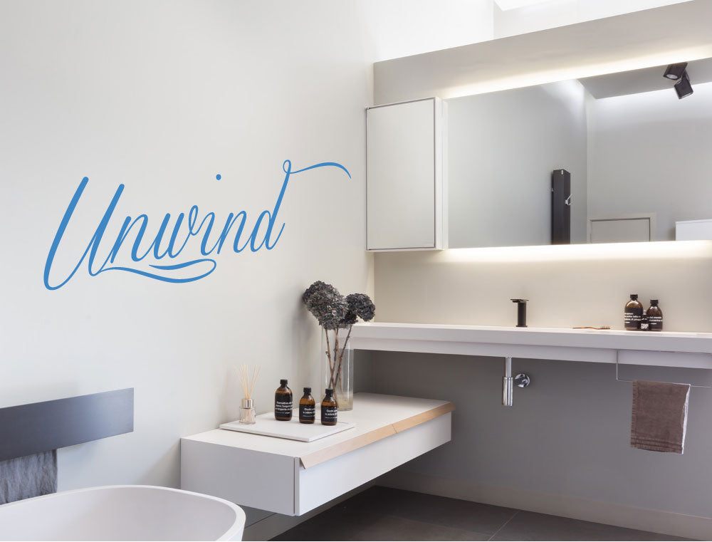 Unwind Vinyl Lettering Wall Sticker – Relaxing Quote for Bathroom or Spa