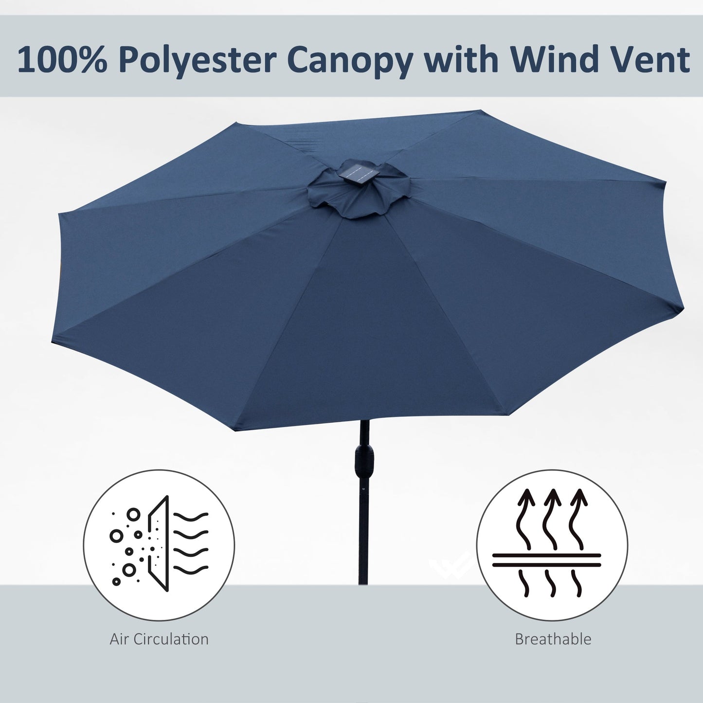 Outsunny 2.7m Garden Parasol Sun Umbrella w/ LED Solar Light Angled Canopy Blue