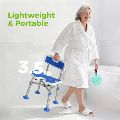 HOMCOM Shower Chair with U-Shaped Cutout, Height Adjustable Bath Bench, Padded Shower Stool for Elderly, Senior, Disabled, Blue