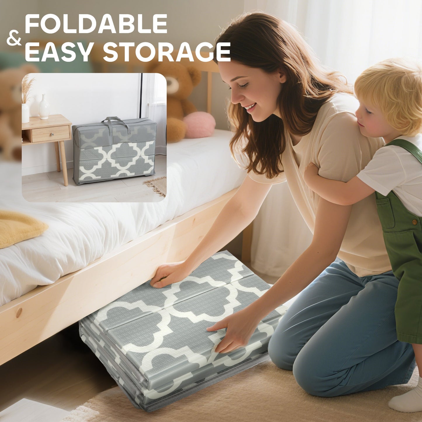 AIYAPLAY Foldable Baby Play Mat, Baby Playpen, Reversible Foam Playmat, Floor Mats for Toddlers, Traffic and Grey Diamond Theme