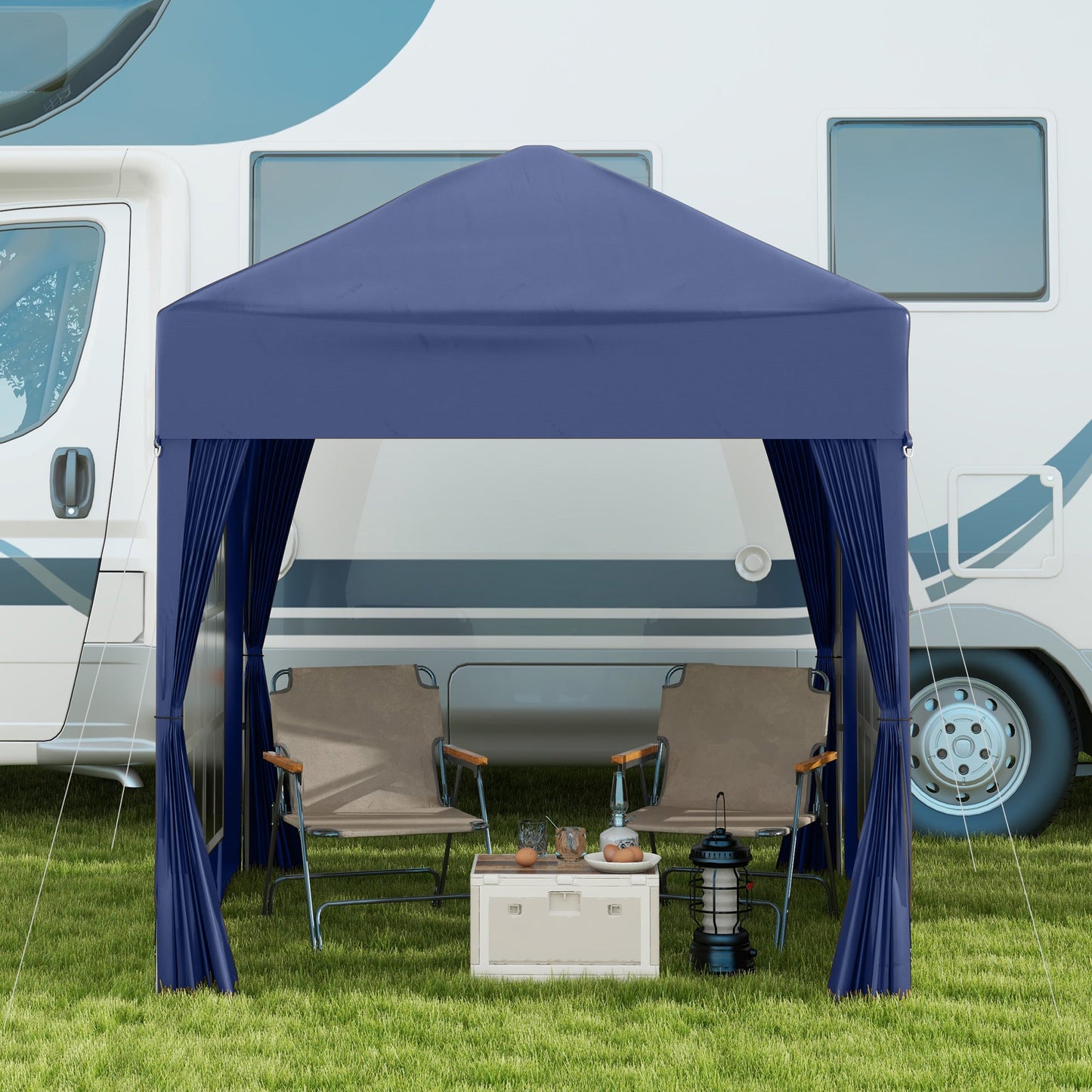 Outsunny 2 x 2 m Garden Pop Up Gazebo, Wedding Party Tent Marquee, Water Resistant Awning Canopy with Sidewalls, Windows, Carry Bag, Blue
