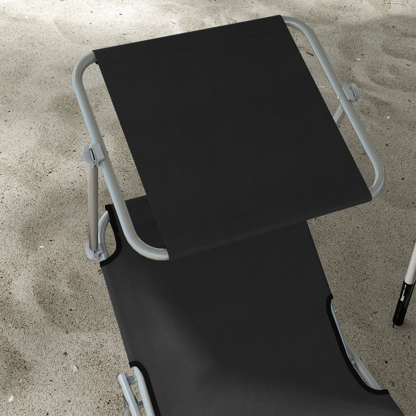 Outsunny Foldable Sun Lounger Set of 2 with Sun Shade & Adjustable Backrest - Black