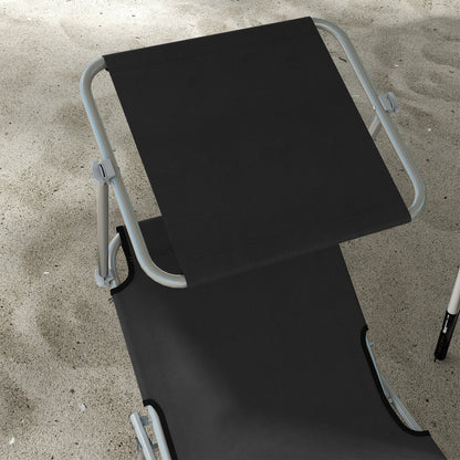 Outsunny Foldable Sun Lounger Set of 2 with Sun Shade & Adjustable Backrest - Black