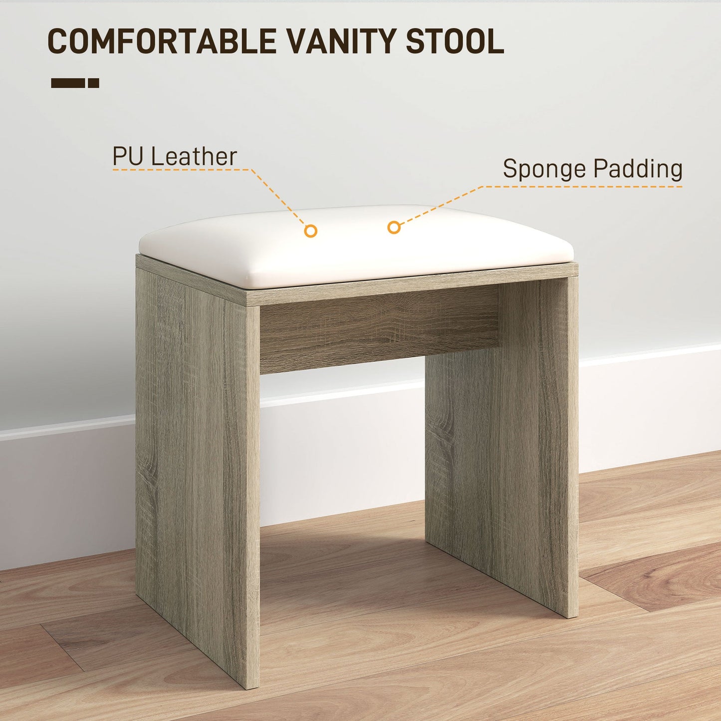 HOMCOM Dressing Table and Stool Set, with Storage - Natural Wood Finish