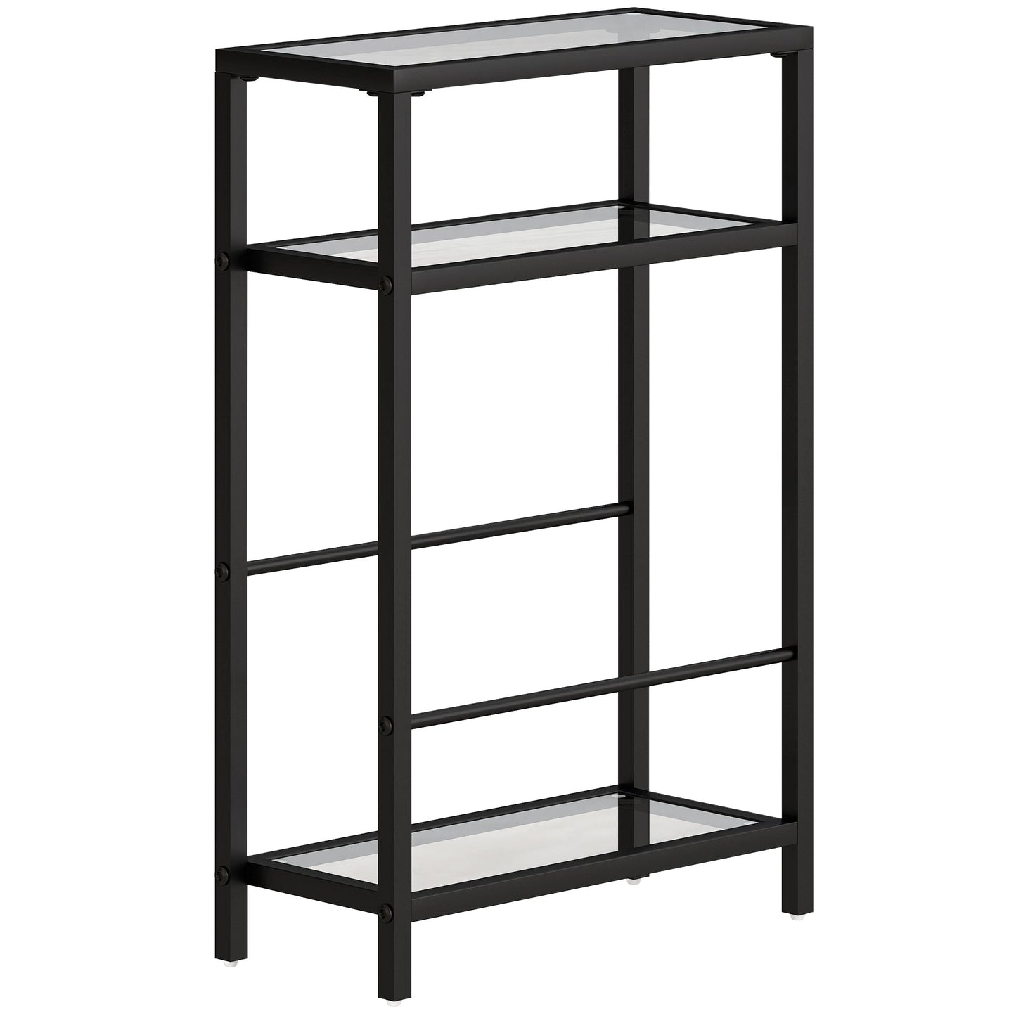 HOMCOM 3-Tier Side Table, Narrow End Table with Storage Shelf and Tempered Glass Tabletop for Small Spaces, Black