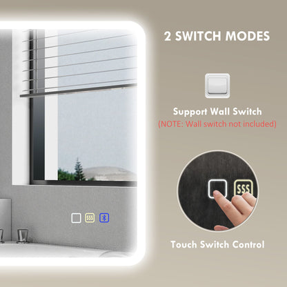 HOMCOM 60 x 80 cm Backlit Illuminated Bathroom Mirror with LED Lights and Bluetooth - Silver Tone