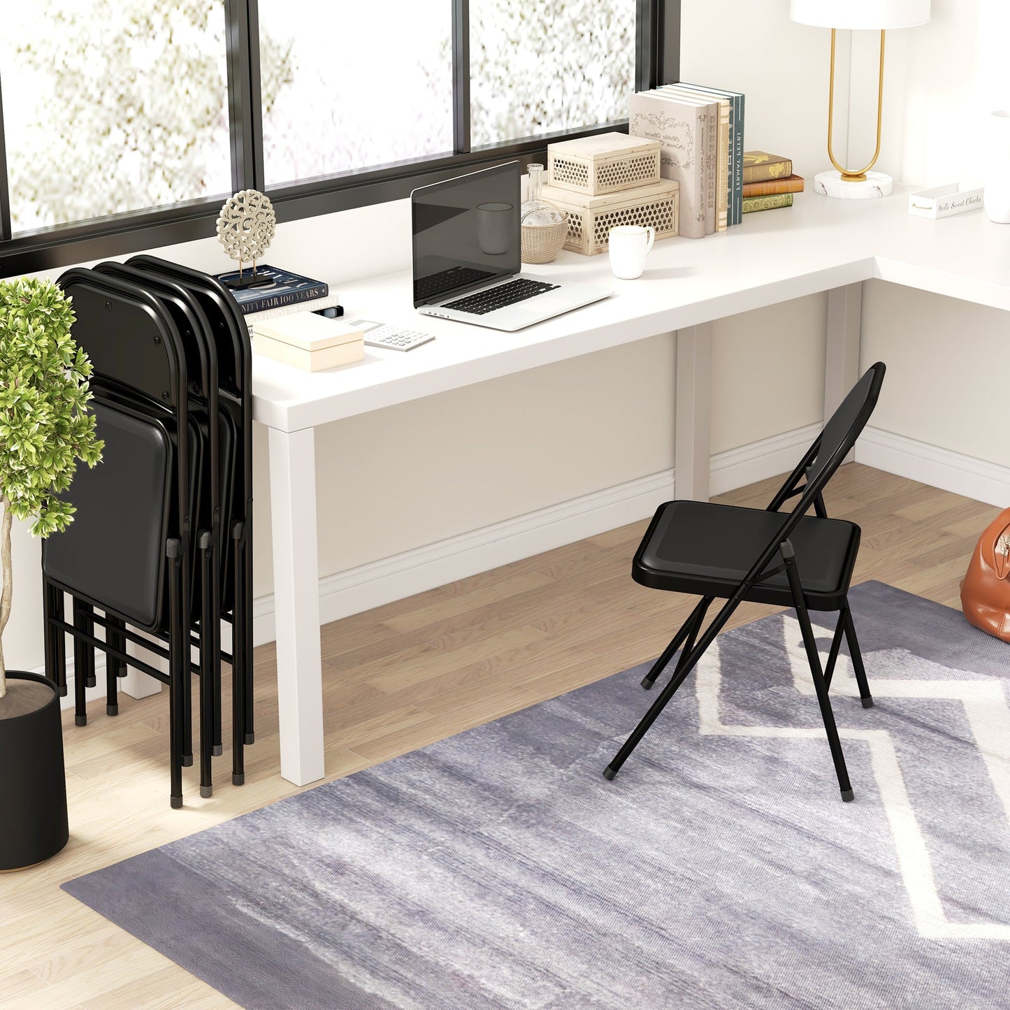 HOMCOM Set of Four Cushioned Folding Chairs - Black