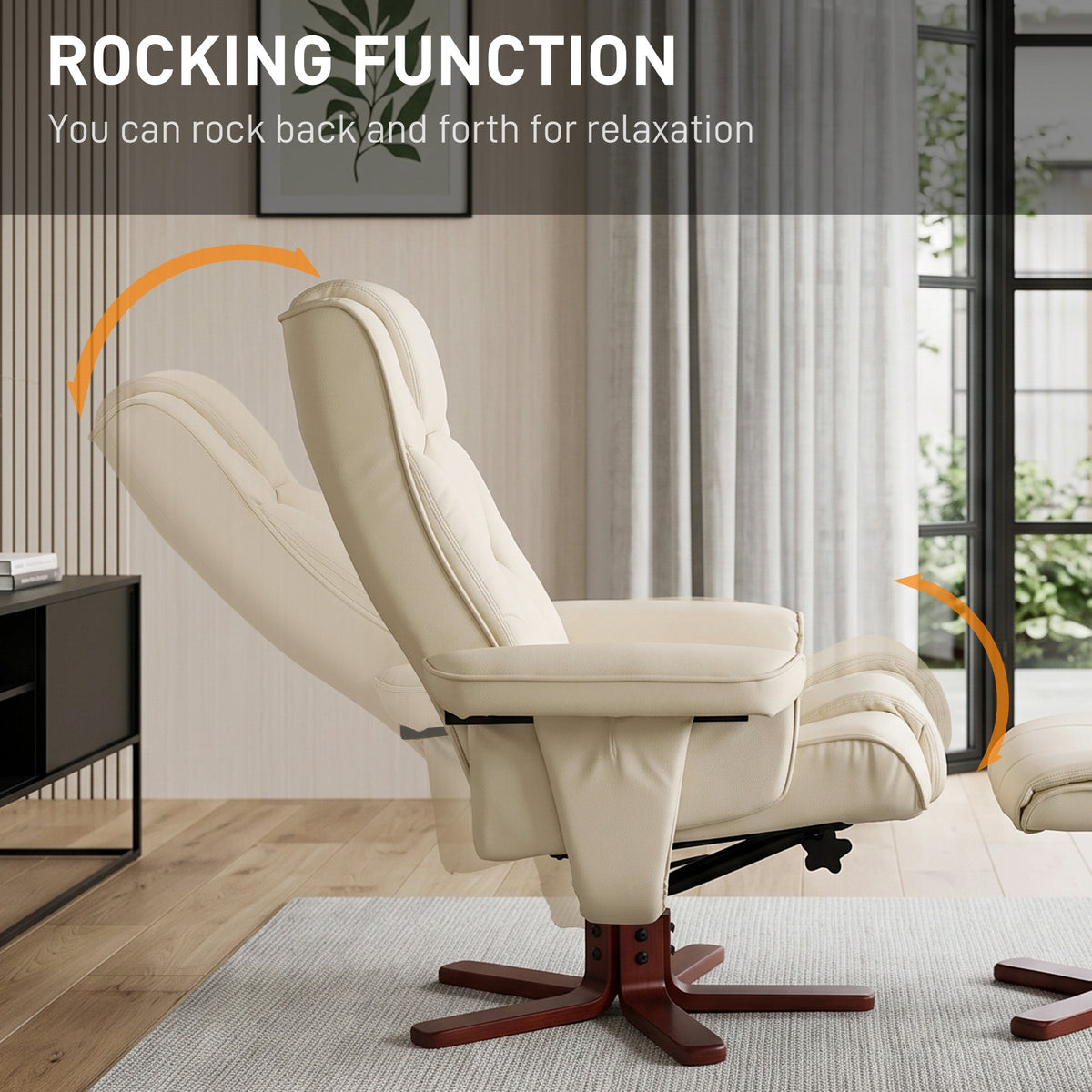 HOMCOM Faux Leather Manual Recliner and Footstool Set - Cream White