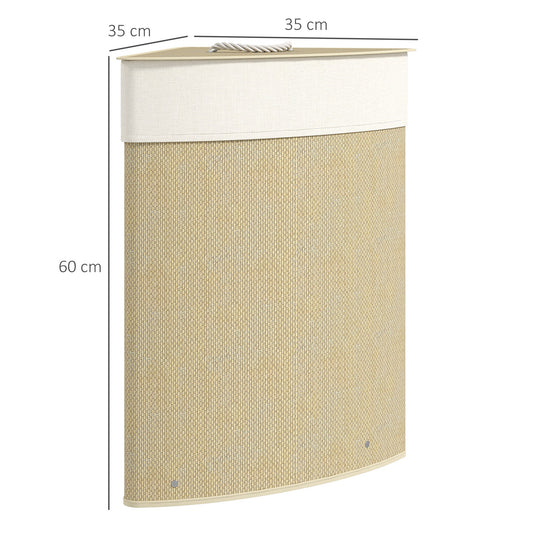 HOMCOM Bamboo Laundry Basket with Lid, 55L Corner Laundry Hamper with Removable Washable Liner Bag, Bathroom Triangle Washing Basket, 35 x 35 x 60 cm, Nature Wood Finish