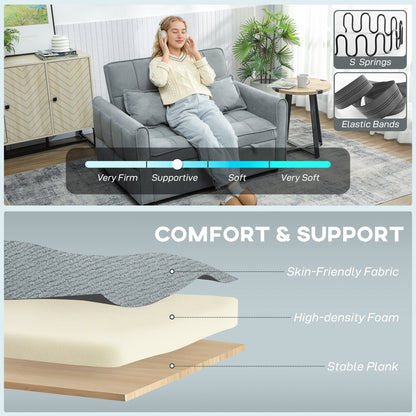 HOMCOM 2 Seater Sofa Bed, 3-in-1 Convertible Sleeper Sofa with Click-clack Adjustable Backrest and 2 Pillows, Grey