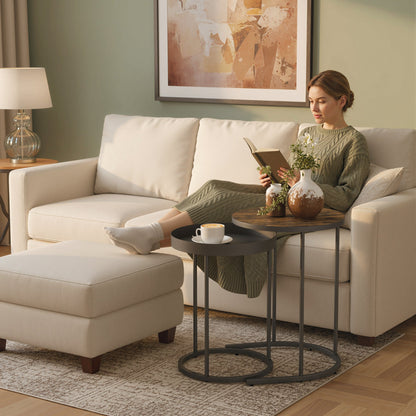 HOMCOM Set of Two Industrial Nesting Tables - Brown/Black