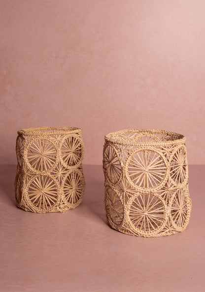 Atlántico Woven Hurricane Vase, Natural - Set of 2