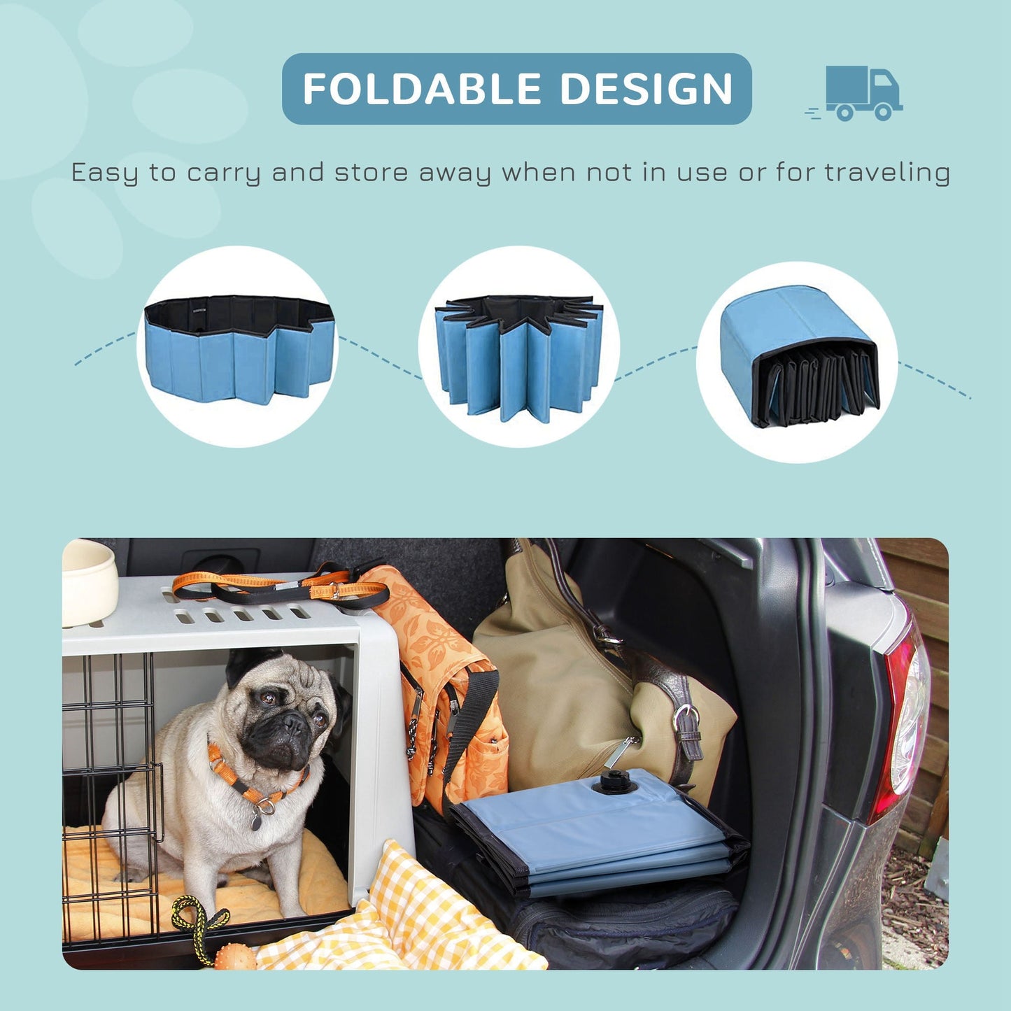 PawHut Foldable Dog Paddling Pool Pet Cat Swimming Pool Indoor/Outdoor Collapsible Summer Bathing Tub Shower Tub Puppy Washer (Φ100 x 30H cm, Blue)