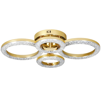 HOMCOM LED Ceiling Light, Modern Dimmable 4 Rings Ceiling Lamp with Wall Switch, 40W 4350lm Flush Mount Ceiling Light with 3500K/4500K/6000K Colour Temperatures for Living Room, Bedroom, Gold Tone