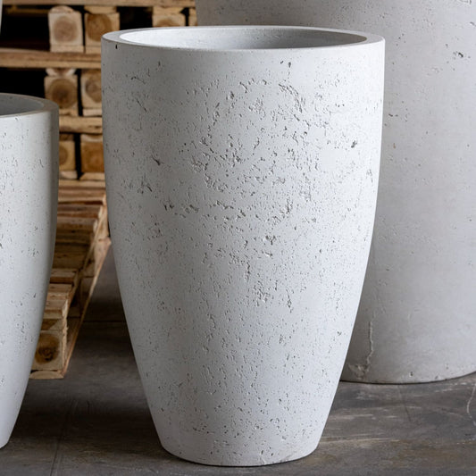Vessara | White Mist – 62cm Extra Large Tall Concrete Planter – 32L Vase-Style Plant Pot