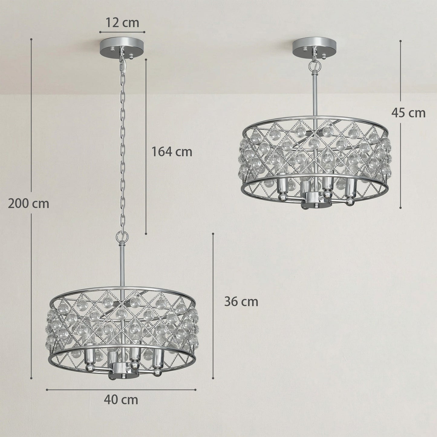 HOMCOM 51 Crystallite Four-Bulb Chandelier - Silver-Tone